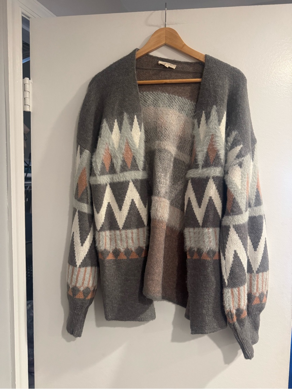 Mystree Boho Aztec Open-Front Cardigan Sweater – Large